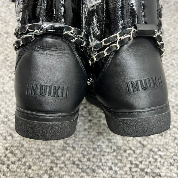 Inuikii Black White Tartan Tweed Sherpa lined chain detail Winter Boots EU 38/7 - Picture 8 of 14